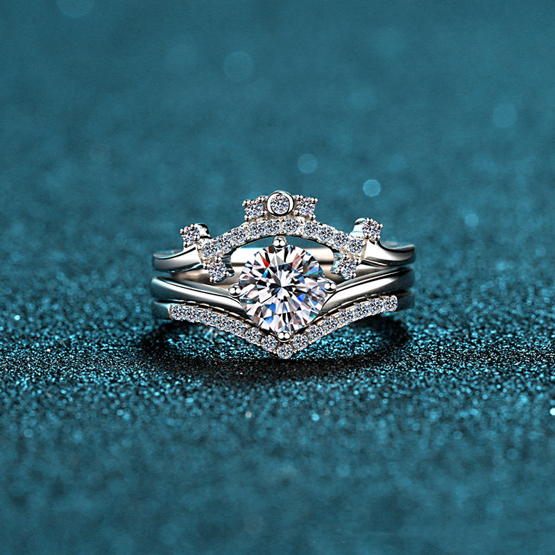 TUTELLA Crown 0.8 克拉 3 叠莫桑石订婚戒指切割精美