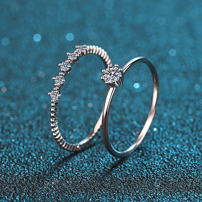 TUTELLA 5 Stars and One 0.1ct Moissanite Wedding Band Engagement Ring