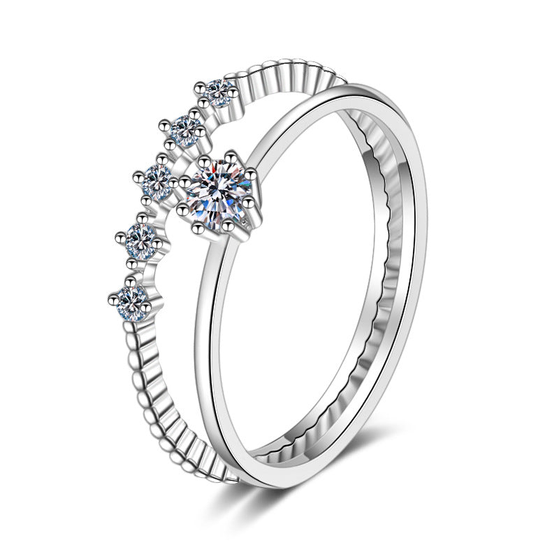 TUTELLA 5 颗星和一个 0.1 克拉莫桑石结婚戒指订婚戒指
