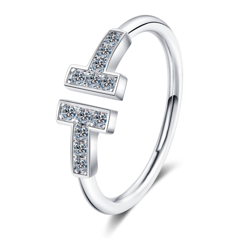 TUTELLA Double-T 0.18ct Moissanite Wedding Band Engagement Ring