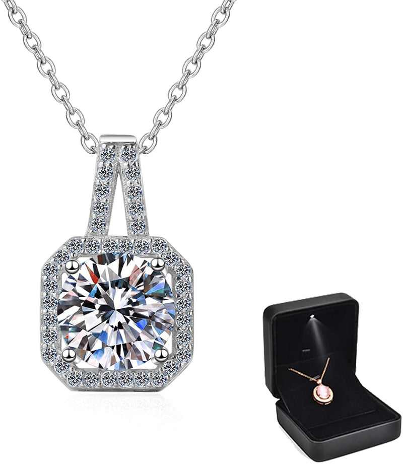 TUTELLA Princess 1CT 2CT Moissanite Jewelry Pendant Necklace Collarbone Chain Heart Arrows Cut Solitaire Gemstone for Woman, Wife, Fiancée