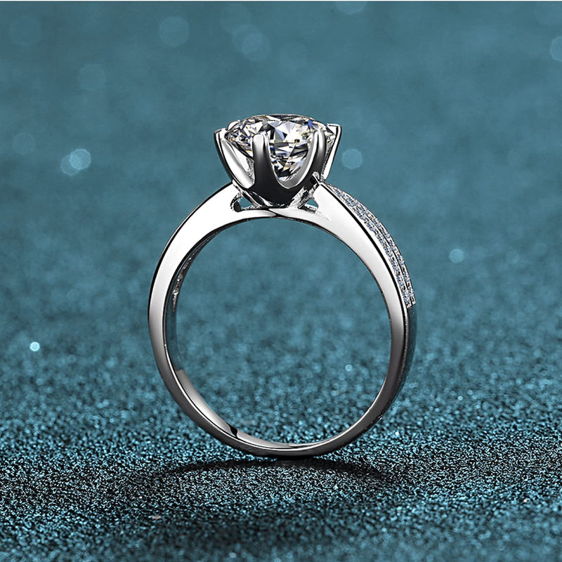 TUTELLA Flower Prong 2ct Moissanite Wedding Gift Sterling Silver Engagement Ring Custom Engrave Name
