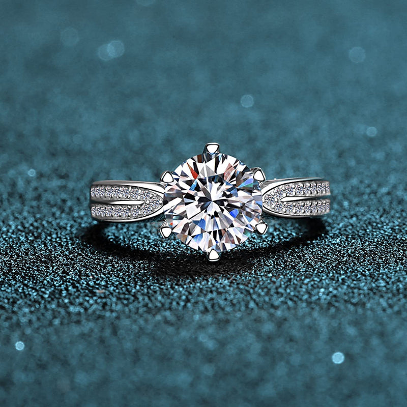 TUTELLA Flower Prong 2ct Moissanite Wedding Gift Sterling Silver Engagement Ring Custom Engrave Name