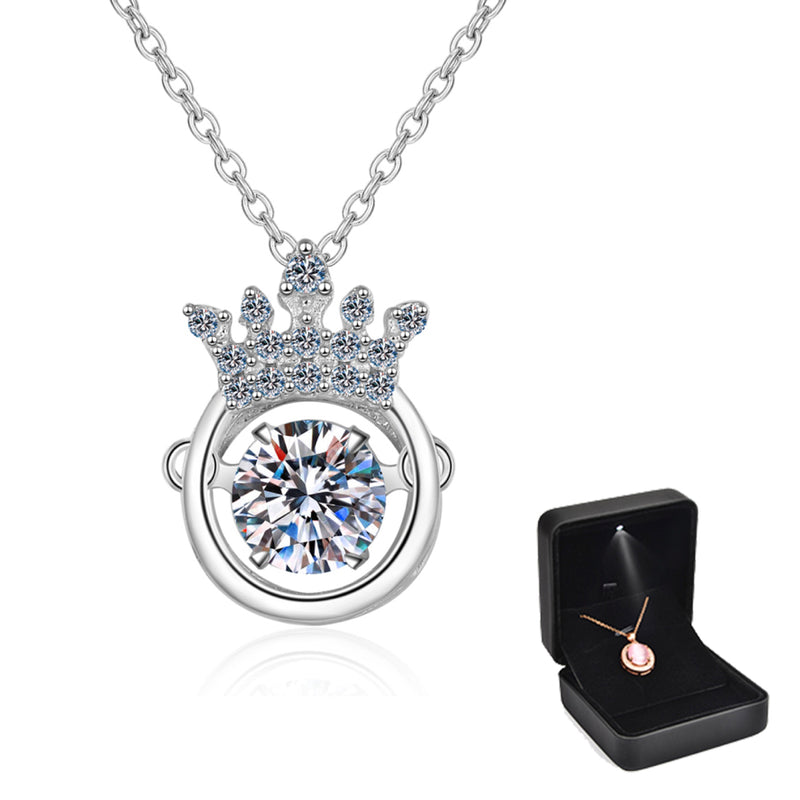 TUTELLA King Crown 0.5CT Moissanite Jewelry 4-Prong Pendant Necklace Collarbone Chain Heart Arrows Cut