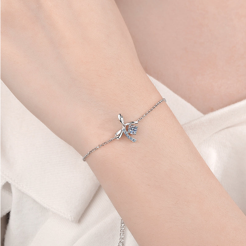 TUTELLA Bowknot 0.3CT Moissanite Bracelet Jewelry S925 Sterling Silver Plate with Pt950