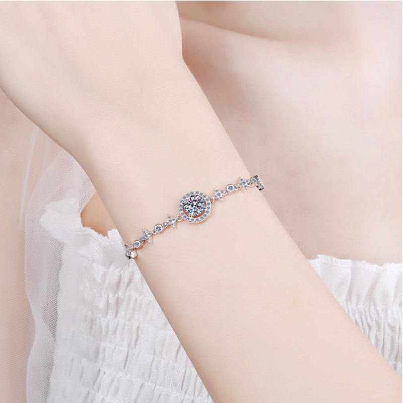 TUTELLA Starchild 1CT Moissanite Bracelet Jewelry S925 Sterling Silver Plate with Pt950