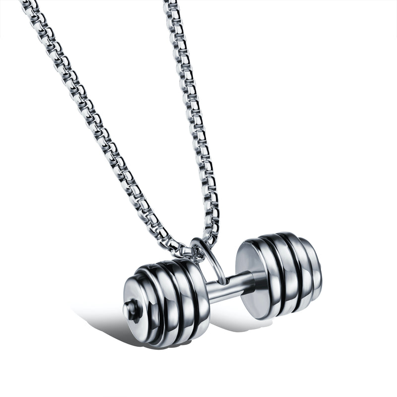 Ti-SPIRIT Dumbbell Necklace Gold Silver Black Stainless Pendant with Chain Amulet