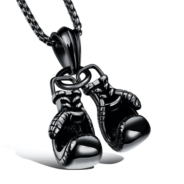 Ti-SPIRIT Boxing Gloves Necklace Gold Silver Black Stainless Pendant with Chain Amulet