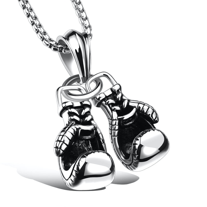 Ti-SPIRIT Boxing Gloves Necklace Gold Silver Black Stainless Pendant with Chain Amulet