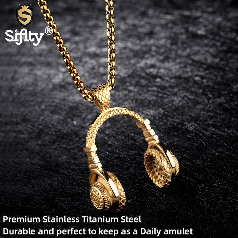 Ti-SPIRIT Headset Necklace Gold Silver Black Stainless Pendant with Chain Amulet