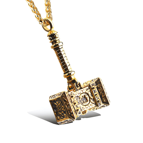 Ti-SPIRIT Thor Hammer Necklace Gold Silver Stainless Pendant with Chain Amulet