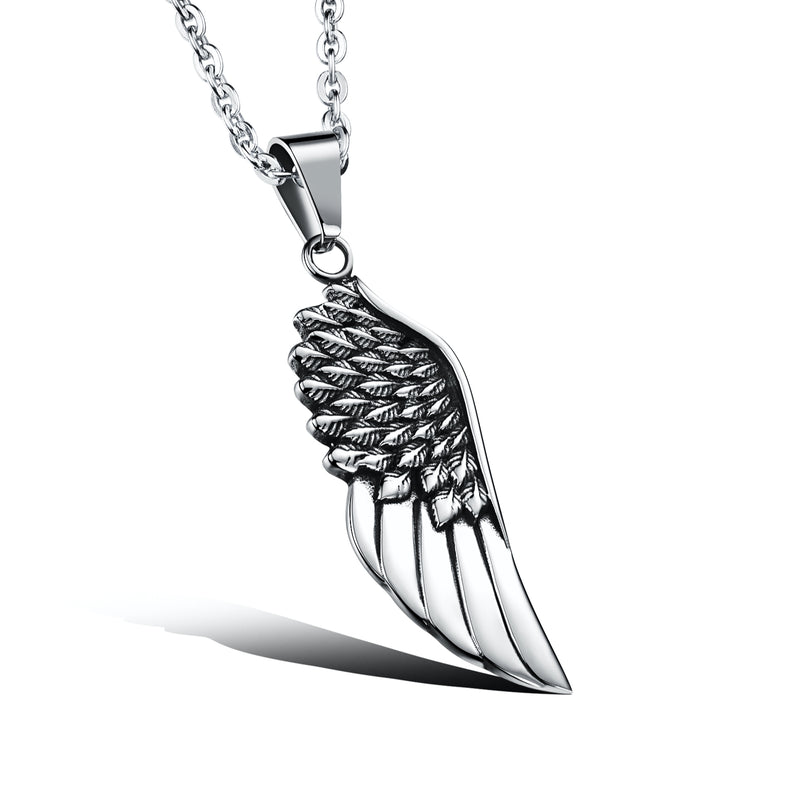 Ti-SPIRIT Angel's Wings Necklace Silver Stainless Pendant with Chain Amulet
