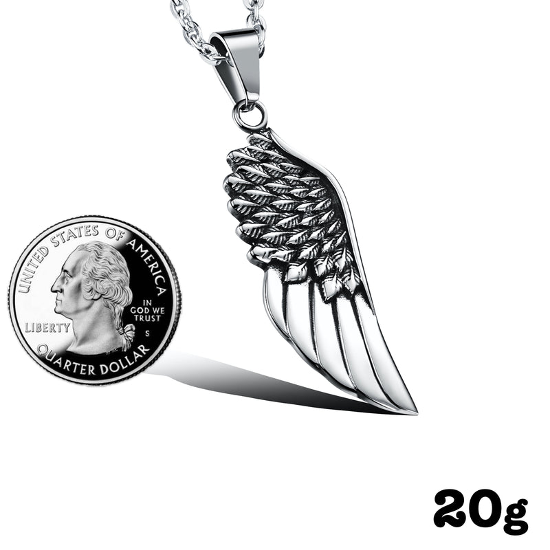 Ti-SPIRIT Angel's Wings Necklace Silver Stainless Pendant with Chain Amulet