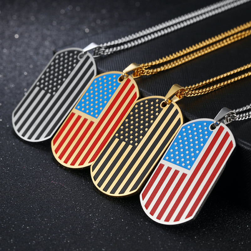 Ti-SPIRIT The American National Flag the Stars and the Stripes Necklace Gold Silver Color Stainless Pendant with Chain Amulet