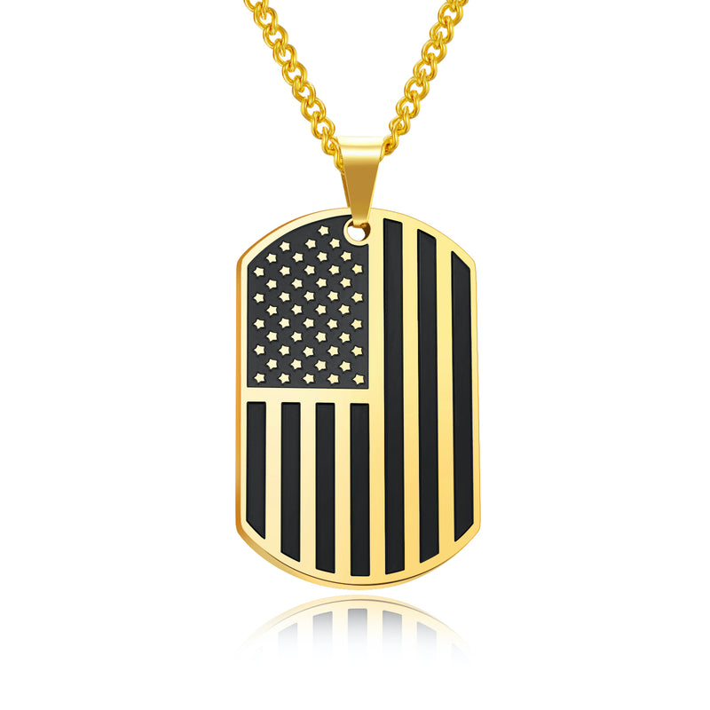 Ti-SPIRIT 美国国旗星星和条纹项链金色银色不锈钢吊坠带链护身符