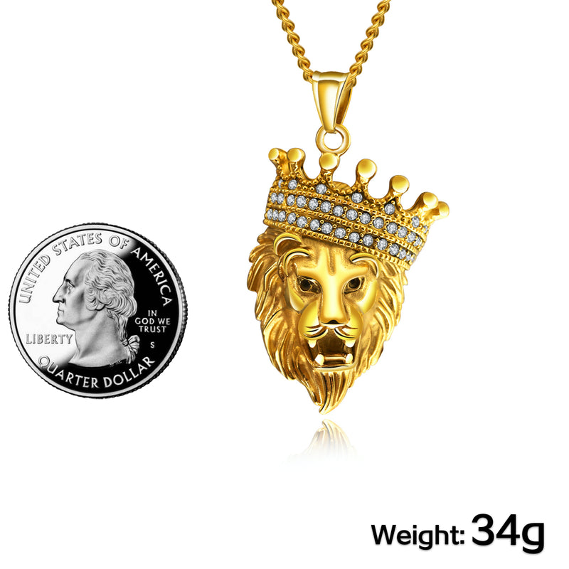 Ti-SPIRIT Lion King Necklace Gold Silver Black Stainless Pendant with Chain Amulet
