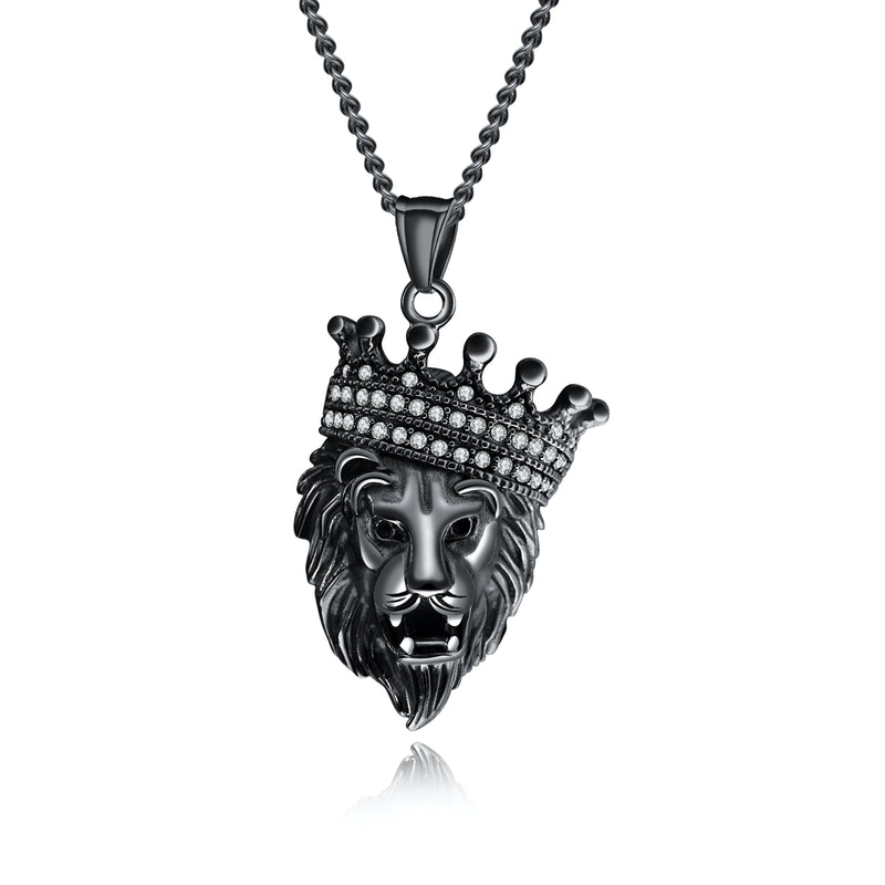 Ti-SPIRIT Lion King Necklace Gold Silver Black Stainless Pendant with Chain Amulet