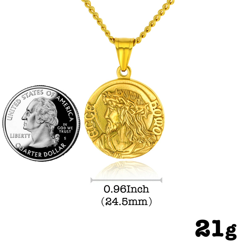 Ti-SPIRIT Ecce homo Jesus Christ Crowned with Thorns Necklace Gold Titanium Steel Pendant Necklace Lord's Prayer Religious Amulet Chain 24 Inch