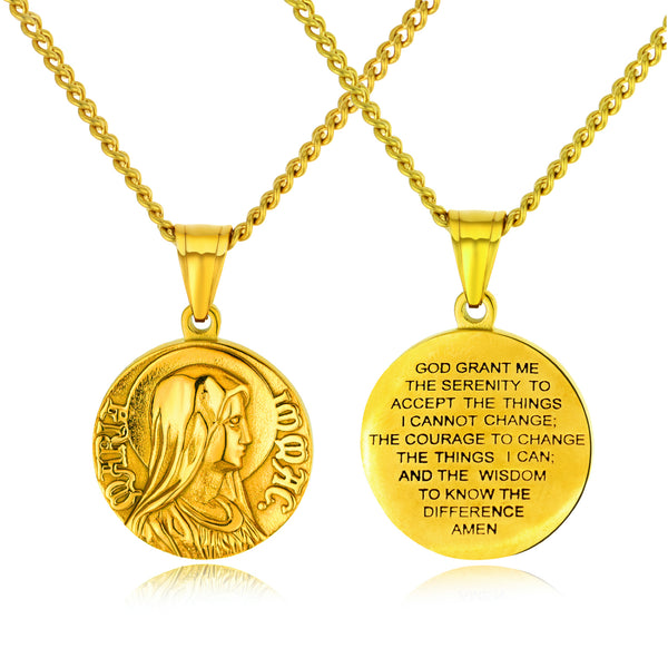 Ti-SPIRIT Virgin Mary Maria Necklace Gold Titanium Steel Pendant Catholic Eastern Orthodoxy Religious Amulet Chain 24 Inch