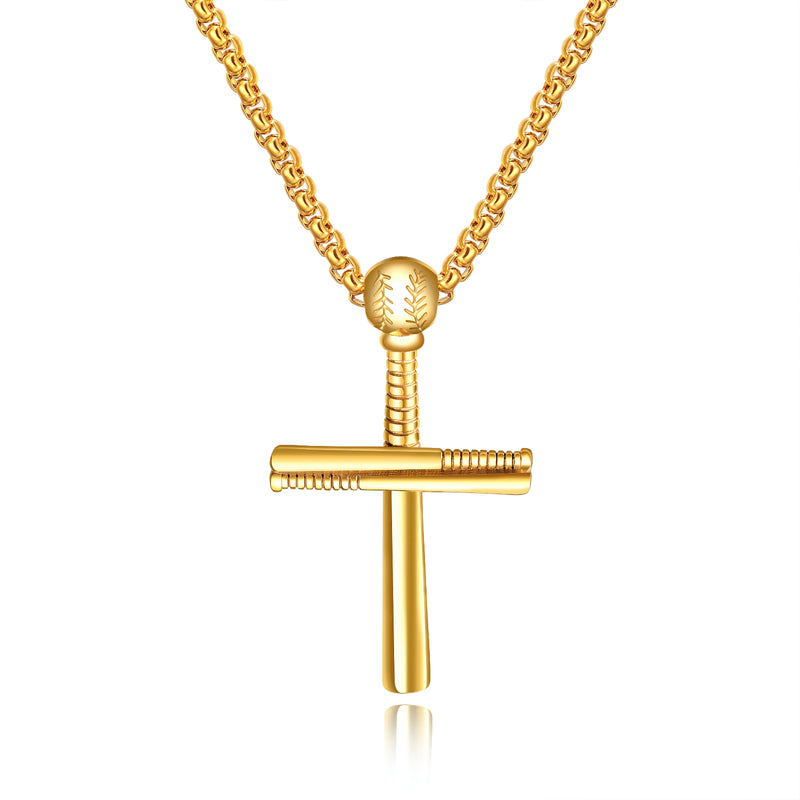 Ti-SPIRIT Cross Baseball Sports Necklace Gold Titanium Steel Pendant Lord's Prayer Religious Amulet Chain 20 Inch