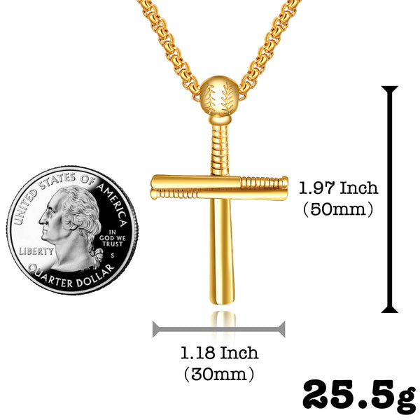 Ti-SPIRIT Cross Baseball Sports Necklace Gold Titanium Steel Pendant Lord's Prayer Religious Amulet Chain 20 Inch