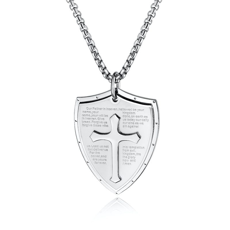 Ti-SPIRIT 定制雕刻姓名项链，十字盾钛 3 色电镀个性化铭牌主祈祷宗教护身符