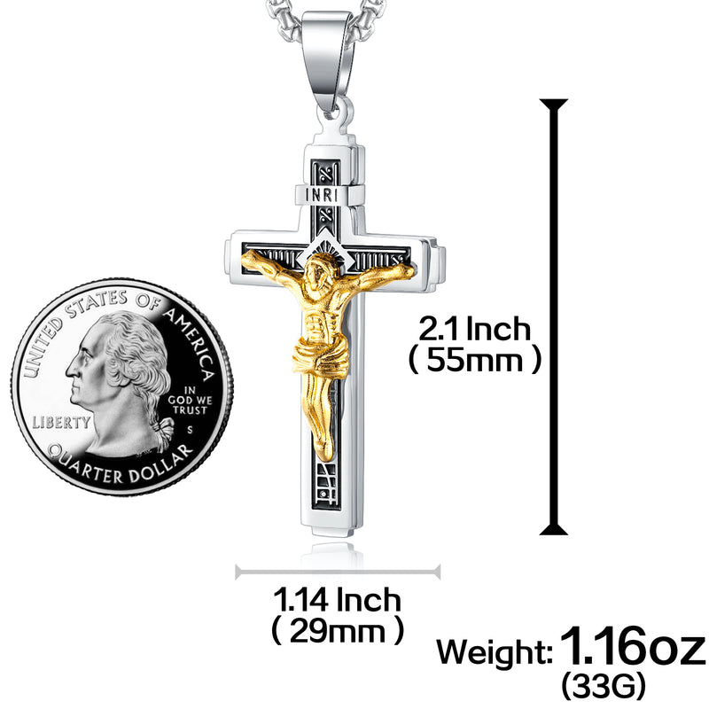 Ti-SPIRIT 黄金耶稣基督银十字架项链钛钢吊坠项链主祷文 INRI 十字架宗教护身符链 22 英寸