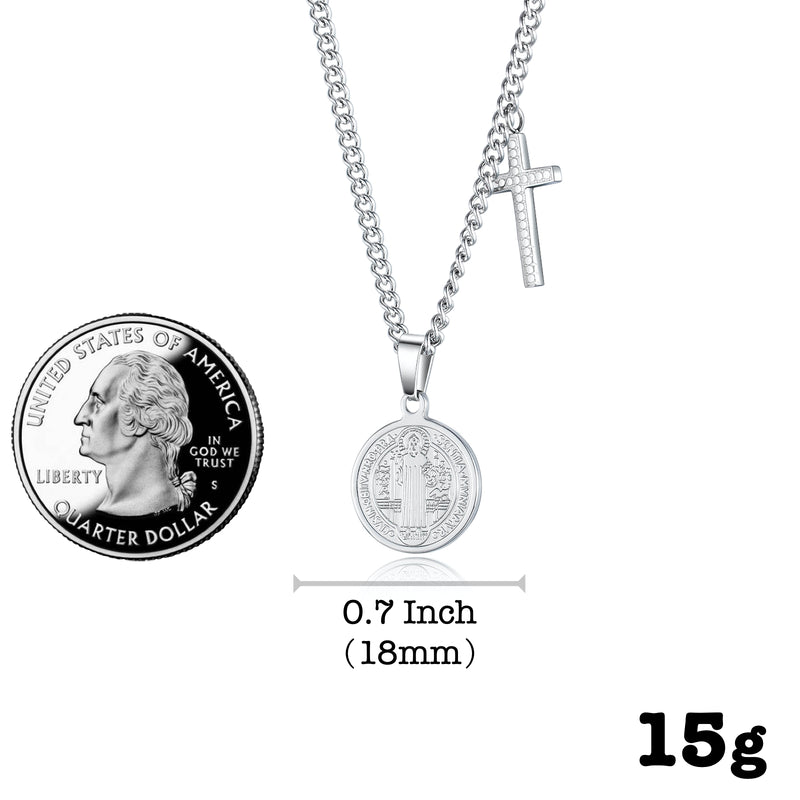 Ti-SPIRIT The Saint Benedict Medal Gold Necklace Cross Titanium Steel Pendant Lord's Prayer Religious Amulet Chain 22 Inch