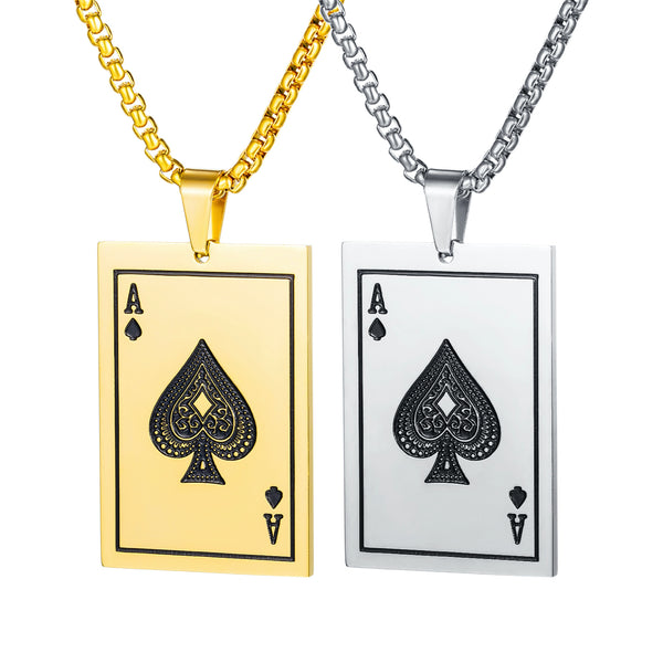 Ti-SPIRIT Ace of Spades Large Necklace Gold Silver Black Stainless Pendant with Chain Amulet