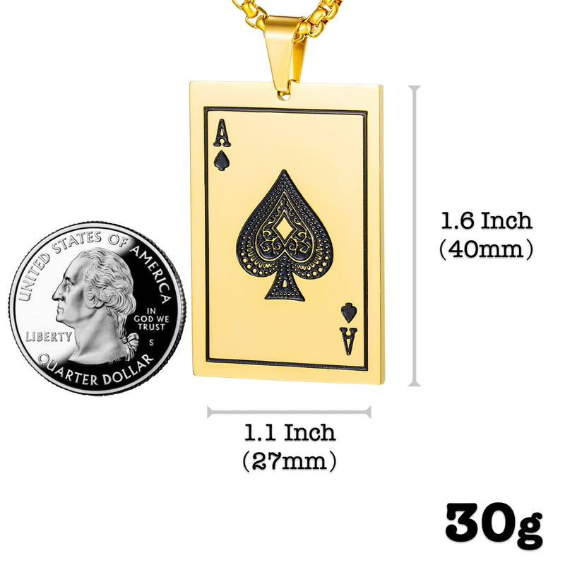 Ti-SPIRIT Ace of Spades Large Necklace Gold Silver Black Stainless Pendant with Chain Amulet