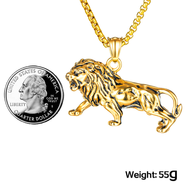Ti-SPIRIT Lion Necklace Gold Silver Stainless Pendant with Chain Amulet