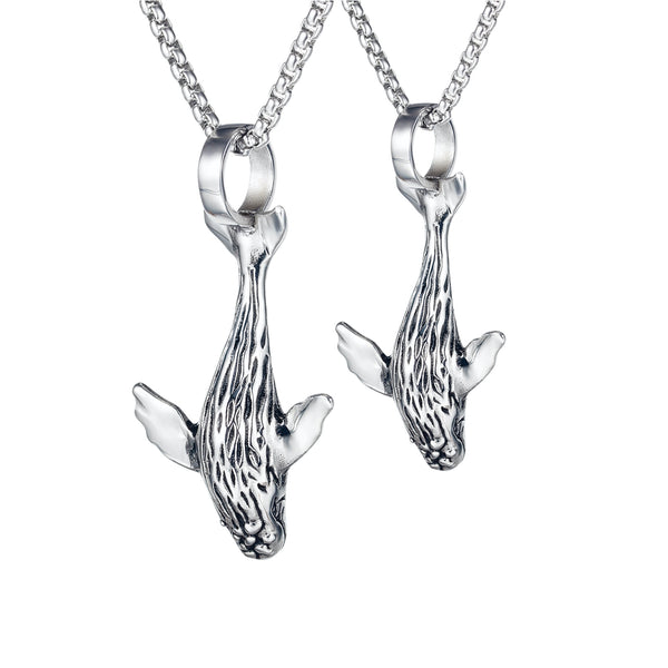 Ti-SPIRIT Whale Necklace Silver Stainless Pendant with Chain Amulet
