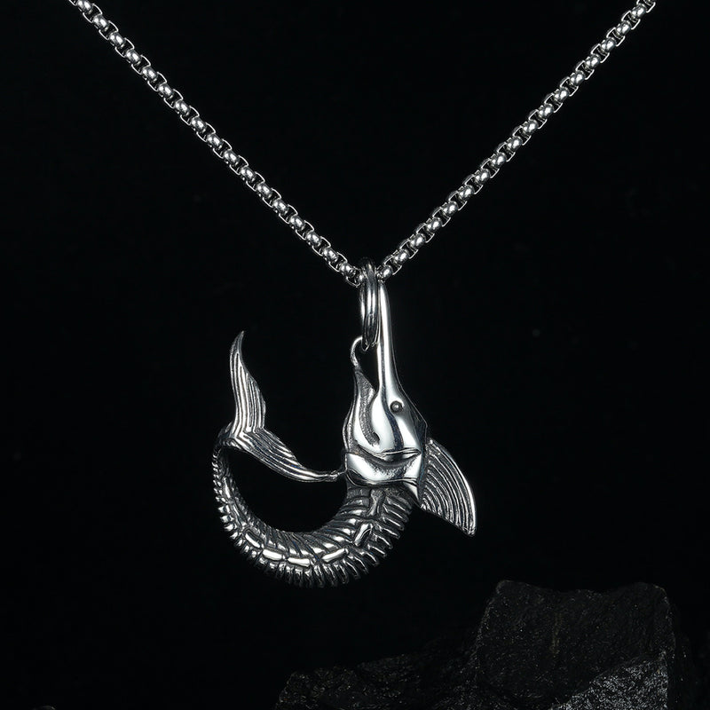 Ti-SPIRIT Xiphias 剑鱼项链银色不锈钢吊坠带链式护身符