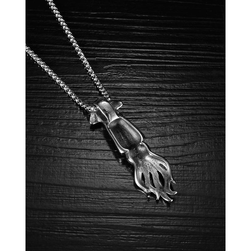 Ti-SPIRIT Squid Necklace Silver Stainless Pendant with Chain Amulet