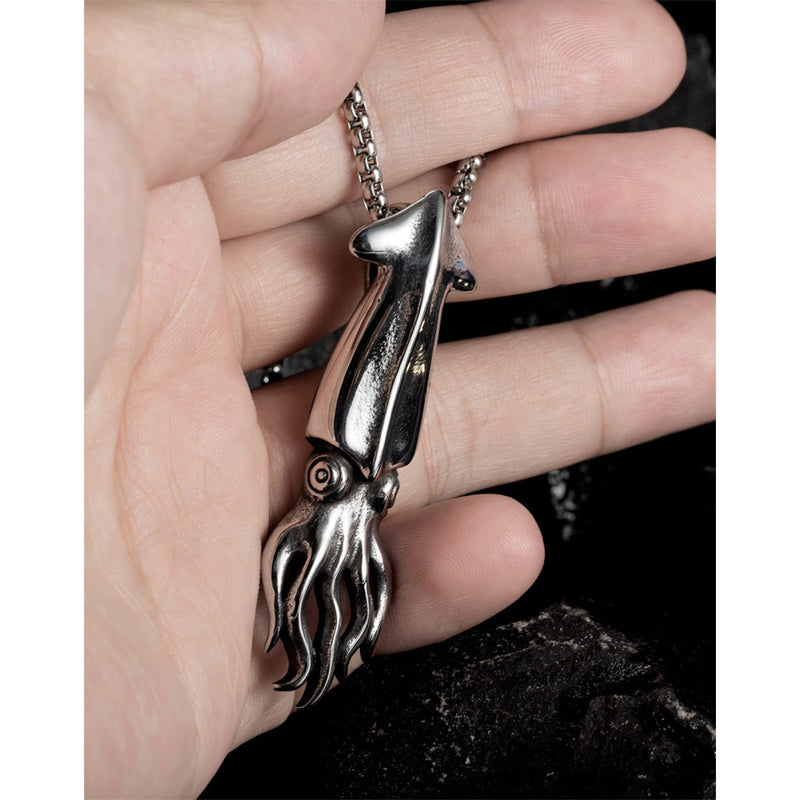 Ti-SPIRIT Squid Necklace Silver Stainless Pendant with Chain Amulet