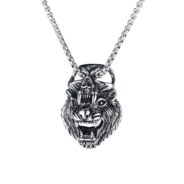 Ti-SPIRIT Head of Tiger Necklace Gold Silver Stainless Pendant with Chain Amulet