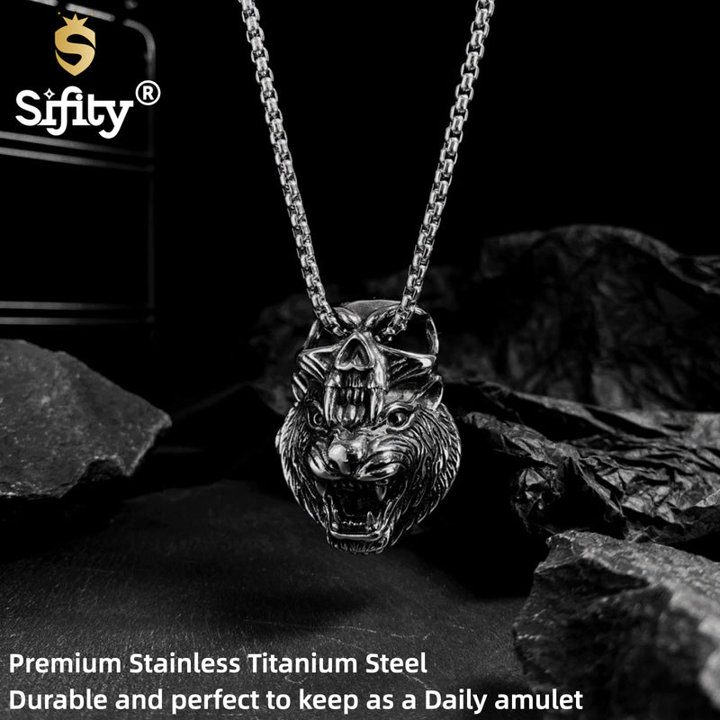 Ti-SPIRIT Head of Tiger Necklace Gold Silver Stainless Pendant with Chain Amulet