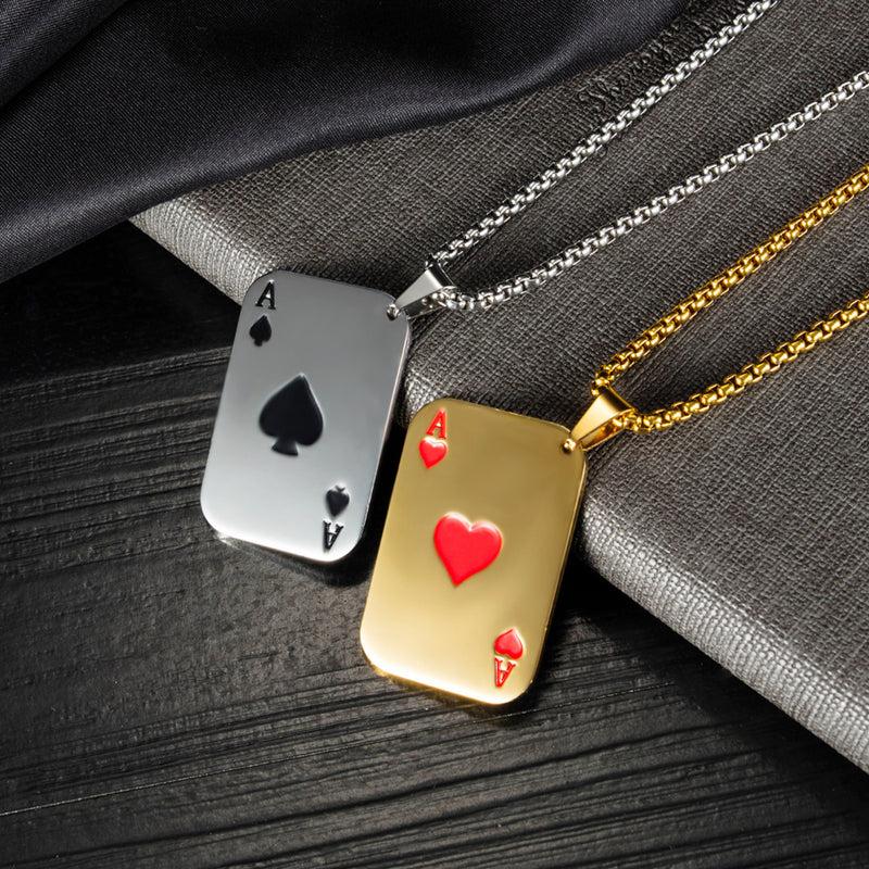 Solid 925 Sterling Silver 14k Gold Ace of Spades Poker Card Diamond Pendant