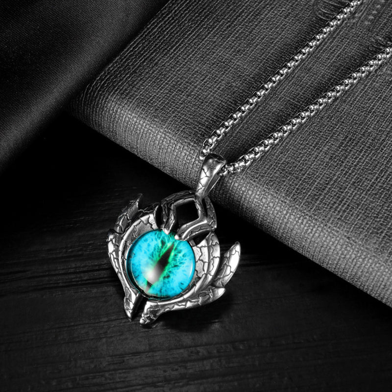 Ti-SPIRIT 蓝色邪恶之眼项链银色不锈钢吊坠带 22 英寸链护身符