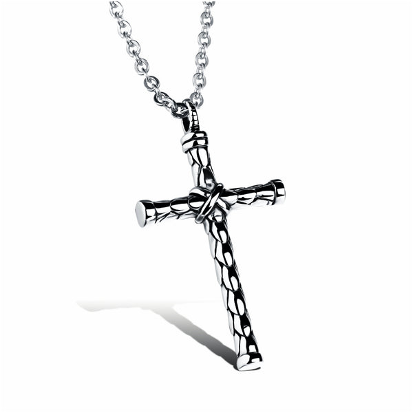 Ti-SPIRIT Cross Necklace Silver Titanium Steel Pendant Lord's Prayer Religious Amulet Chain 20 Inch
