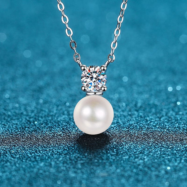 TUTELLA 8 Shape Moissanite Jewelry 8mm Sweet Water Pearl Pendant Necklace Collarbone Chain