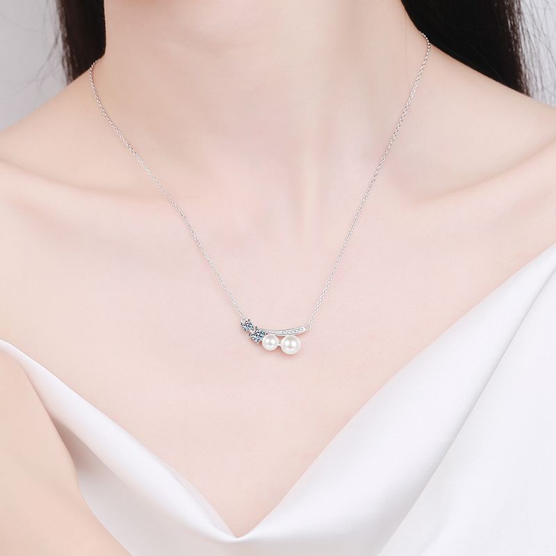 TUTELLA Legume Moissanite Jewelry 8mm Sweet Water Pearl Pendant Necklace Collarbone Chain