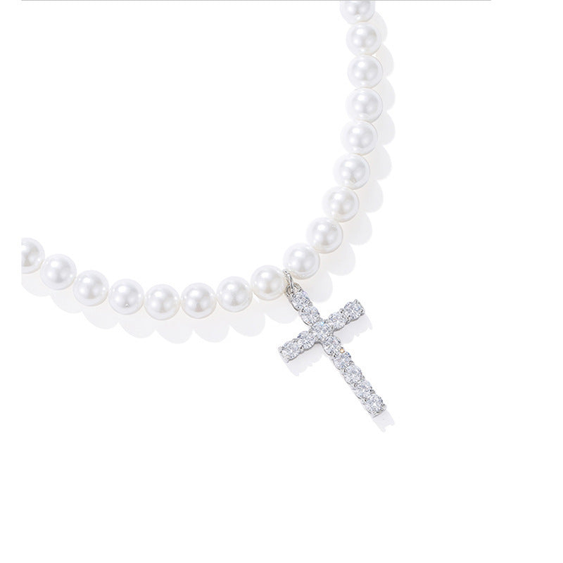 Ti-SPIRIT Pearl Cross Necklace Chain 20 Inch
