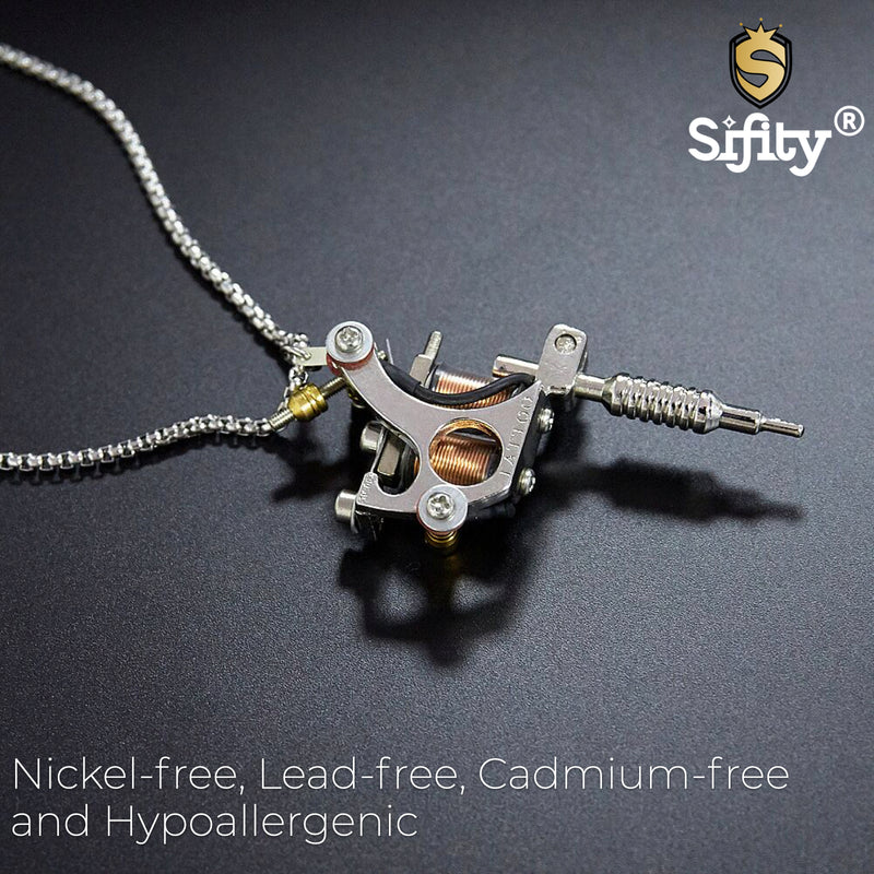 Ti-SPIRIT Tattoo Machine Necklace Stainless Pendant with Chain Amulet